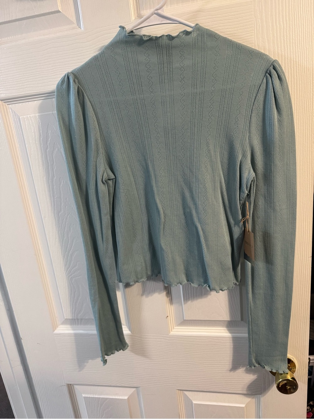 Blue Ribbed Long-Sleeve Women's Top